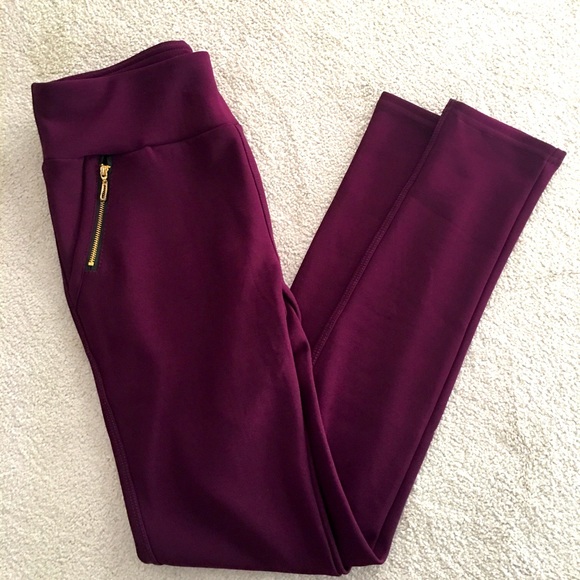 shosho Pants - Maroon leggings gold hardware